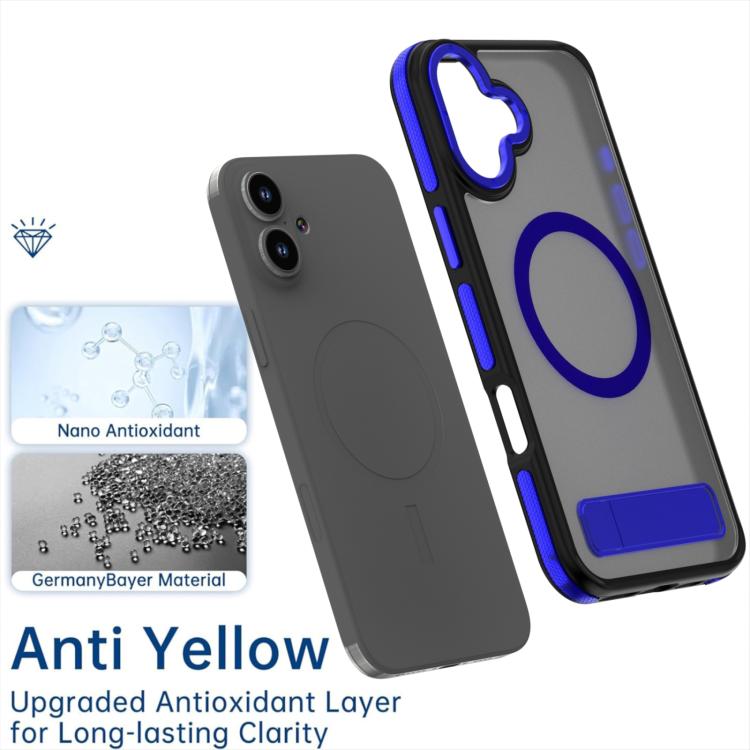 For iPhone 16 Plus Dual-Color Skin Feel Magsafe Phone Case with Holder(Blue) - iPhone 16 Plus Cases by buy2fix | Online Shopping UK | buy2fix