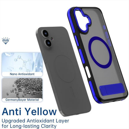 For iPhone 16 Plus Dual-Color Skin Feel Magsafe Phone Case with Holder(Blue) - iPhone 16 Plus Cases by buy2fix | Online Shopping UK | buy2fix