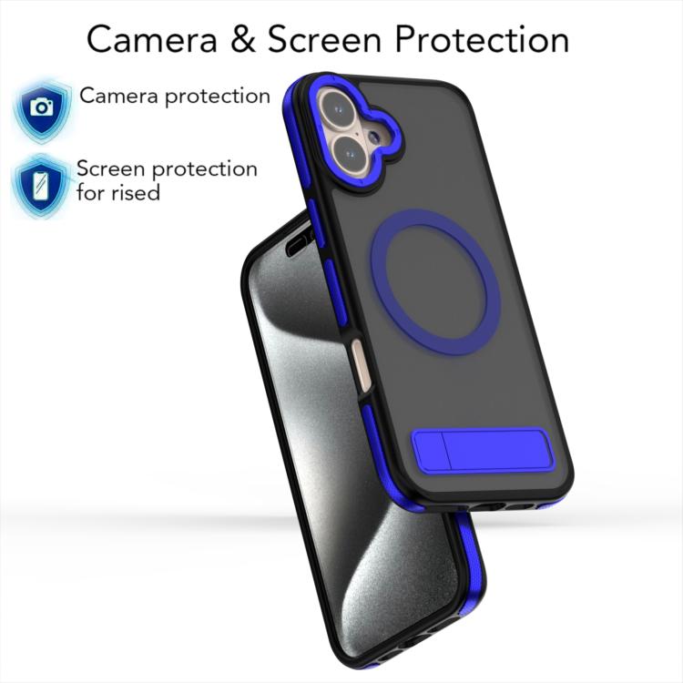 For iPhone 16 Plus Dual-Color Skin Feel Magsafe Phone Case with Holder(Blue) - iPhone 16 Plus Cases by buy2fix | Online Shopping UK | buy2fix