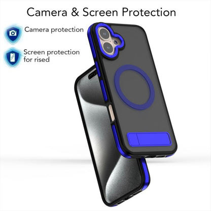 For iPhone 16 Plus Dual-Color Skin Feel Magsafe Phone Case with Holder(Blue) - iPhone 16 Plus Cases by buy2fix | Online Shopping UK | buy2fix