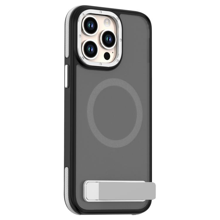 For iPhone 15 Pro Dual-Color Skin Feel Magsafe Phone Case with Holder(Grey) - iPhone 15 Pro Cases by buy2fix | Online Shopping UK | buy2fix
