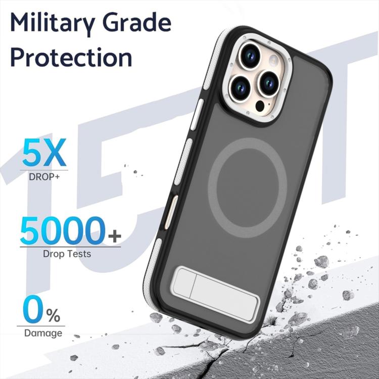 For iPhone 15 Pro Dual-Color Skin Feel Magsafe Phone Case with Holder(Grey) - iPhone 15 Pro Cases by buy2fix | Online Shopping UK | buy2fix
