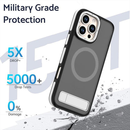 For iPhone 15 Pro Dual-Color Skin Feel Magsafe Phone Case with Holder(Grey) - iPhone 15 Pro Cases by buy2fix | Online Shopping UK | buy2fix