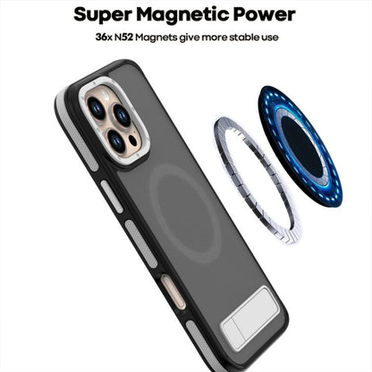 For iPhone 15 Pro Dual-Color Skin Feel Magsafe Phone Case with Holder(Grey) - iPhone 15 Pro Cases by buy2fix | Online Shopping UK | buy2fix