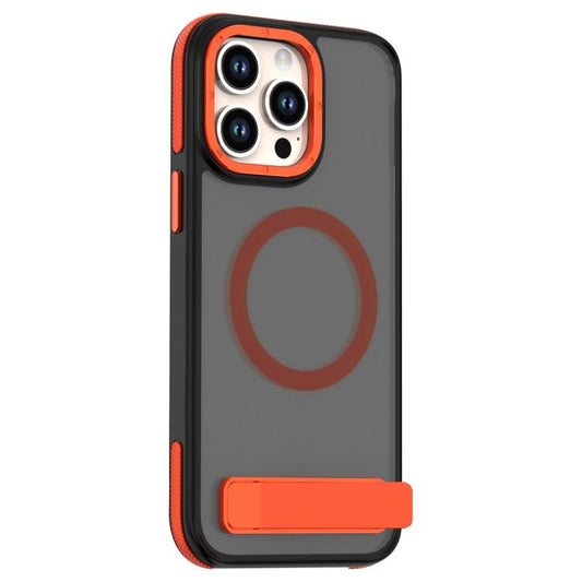 For iPhone 15 Pro Dual-Color Skin Feel Magsafe Phone Case with Holder(Orange) - iPhone 15 Pro Cases by buy2fix | Online Shopping UK | buy2fix