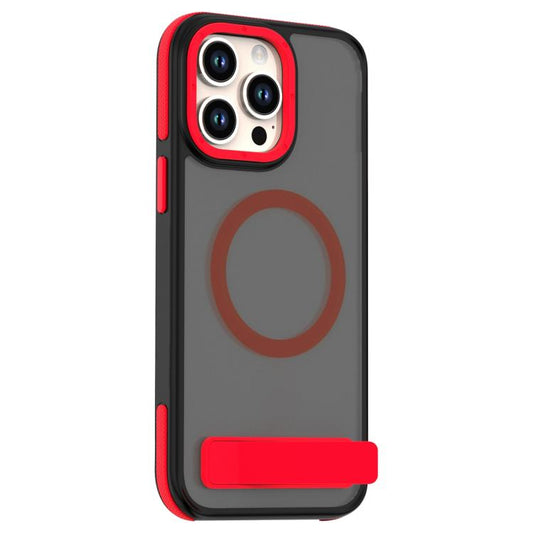 For iPhone 15 Pro Dual-Color Skin Feel Magsafe Phone Case with Holder(Red) - iPhone 15 Pro Cases by buy2fix | Online Shopping UK | buy2fix