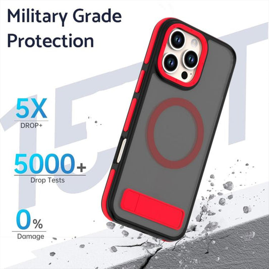 For iPhone 15 Pro Dual-Color Skin Feel Magsafe Phone Case with Holder(Red) - iPhone 15 Pro Cases by buy2fix | Online Shopping UK | buy2fix
