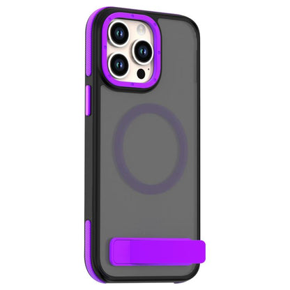 For iPhone 15 Pro Dual-Color Skin Feel Magsafe Phone Case with Holder(Purple) - iPhone 15 Pro Cases by buy2fix | Online Shopping UK | buy2fix