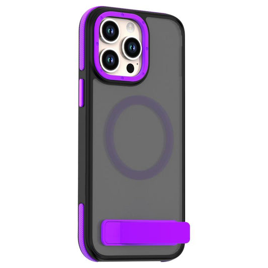 For iPhone 15 Pro Dual-Color Skin Feel Magsafe Phone Case with Holder(Purple) - iPhone 15 Pro Cases by buy2fix | Online Shopping UK | buy2fix