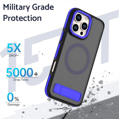 For iPhone 15 Pro Dual-Color Skin Feel Magsafe Phone Case with Holder(Blue) - iPhone 15 Pro Cases by buy2fix | Online Shopping UK | buy2fix