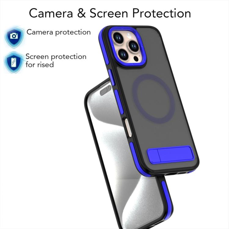 For iPhone 15 Pro Dual-Color Skin Feel Magsafe Phone Case with Holder(Blue) - iPhone 15 Pro Cases by buy2fix | Online Shopping UK | buy2fix