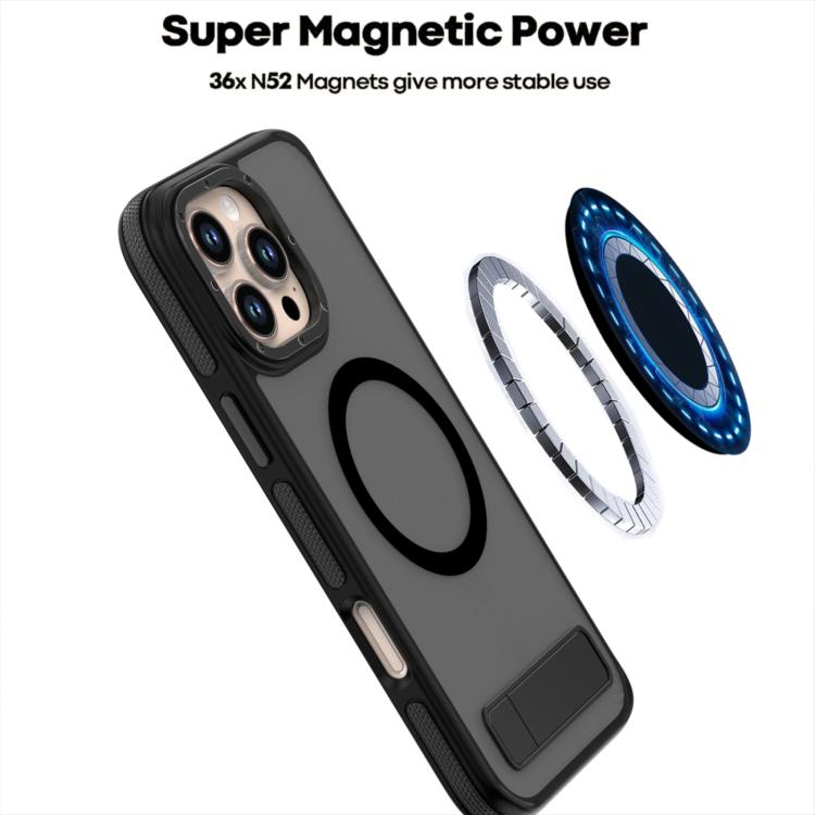 For iPhone 15 Dual-Color Skin Feel Magsafe Phone Case with Holder(Black) - iPhone 15 Cases by buy2fix | Online Shopping UK | buy2fix