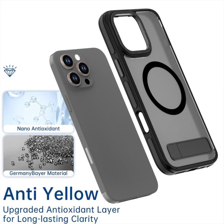 For iPhone 15 Dual-Color Skin Feel Magsafe Phone Case with Holder(Black) - iPhone 15 Cases by buy2fix | Online Shopping UK | buy2fix