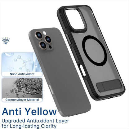 For iPhone 15 Dual-Color Skin Feel Magsafe Phone Case with Holder(Black) - iPhone 15 Cases by buy2fix | Online Shopping UK | buy2fix