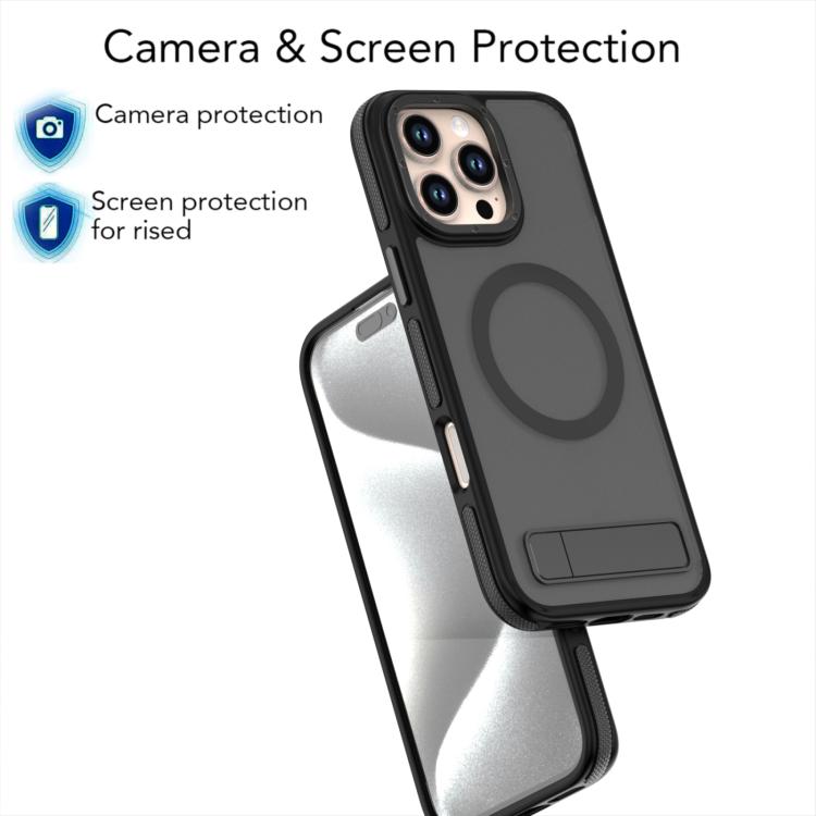 For iPhone 15 Dual-Color Skin Feel Magsafe Phone Case with Holder(Black) - iPhone 15 Cases by buy2fix | Online Shopping UK | buy2fix