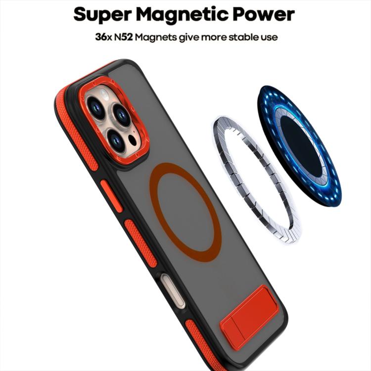 For iPhone 15 Dual-Color Skin Feel Magsafe Phone Case with Holder(Orange) - iPhone 15 Cases by buy2fix | Online Shopping UK | buy2fix
