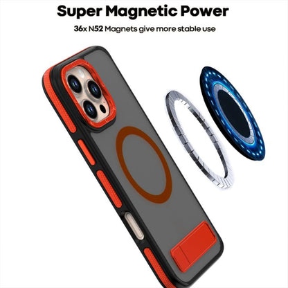 For iPhone 15 Dual-Color Skin Feel Magsafe Phone Case with Holder(Orange) - iPhone 15 Cases by buy2fix | Online Shopping UK | buy2fix