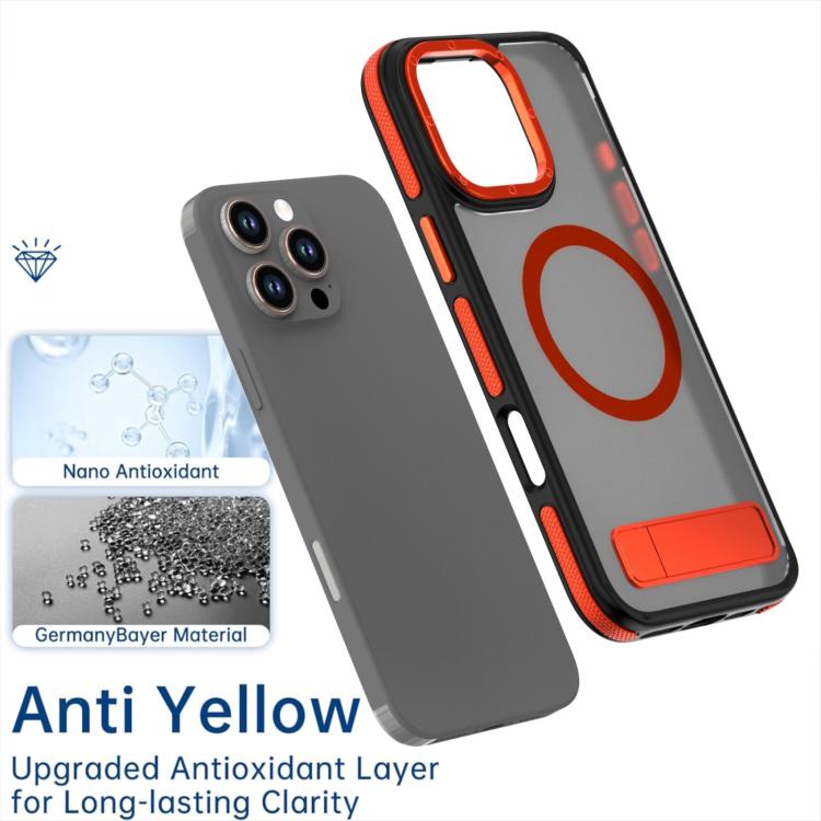 For iPhone 15 Dual-Color Skin Feel Magsafe Phone Case with Holder(Orange) - iPhone 15 Cases by buy2fix | Online Shopping UK | buy2fix