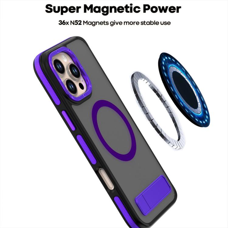 For iPhone 15 Dual-Color Skin Feel Magsafe Phone Case with Holder(Purple) - iPhone 15 Cases by buy2fix | Online Shopping UK | buy2fix