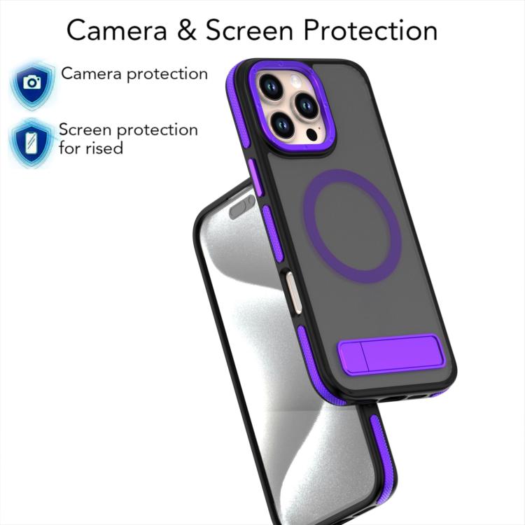 For iPhone 15 Dual-Color Skin Feel Magsafe Phone Case with Holder(Purple) - iPhone 15 Cases by buy2fix | Online Shopping UK | buy2fix