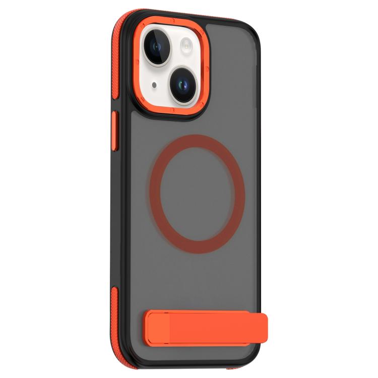 For iPhone 14 Dual-Color Skin Feel Magsafe Phone Case with Holder(Orange) - iPhone 14 Cases by buy2fix | Online Shopping UK | buy2fix