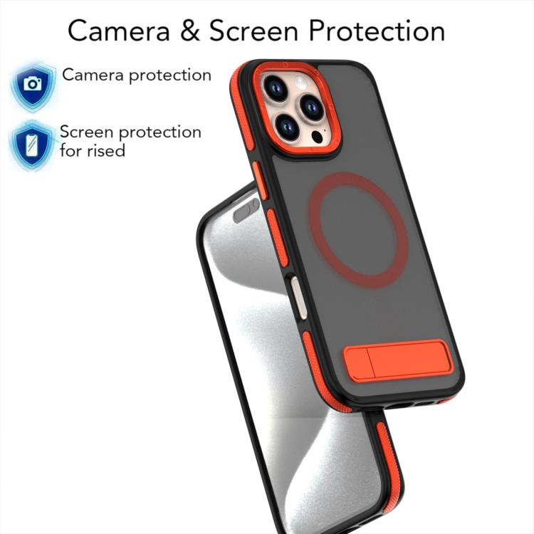 For iPhone 14 Dual-Color Skin Feel Magsafe Phone Case with Holder(Orange) - iPhone 14 Cases by buy2fix | Online Shopping UK | buy2fix
