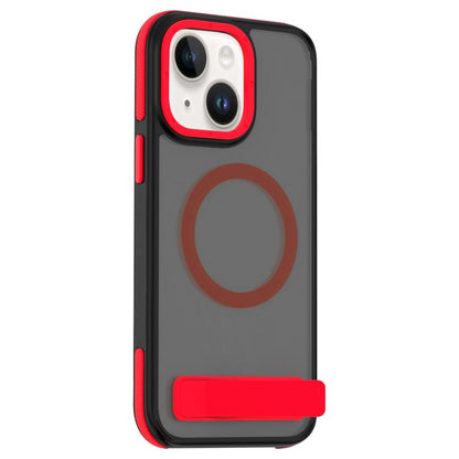For iPhone 14 Dual-Color Skin Feel Magsafe Phone Case with Holder(Red) - iPhone 14 Cases by buy2fix | Online Shopping UK | buy2fix