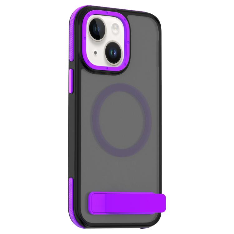 For iPhone 14 Dual-Color Skin Feel Magsafe Phone Case with Holder(Purple) - iPhone 14 Cases by buy2fix | Online Shopping UK | buy2fix