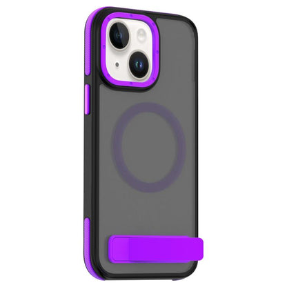For iPhone 14 Dual-Color Skin Feel Magsafe Phone Case with Holder(Purple) - iPhone 14 Cases by buy2fix | Online Shopping UK | buy2fix