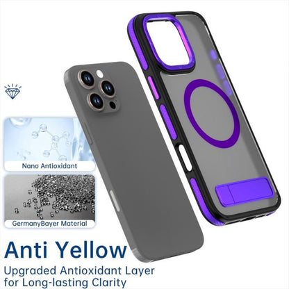 For iPhone 14 Dual-Color Skin Feel Magsafe Phone Case with Holder(Purple) - iPhone 14 Cases by buy2fix | Online Shopping UK | buy2fix