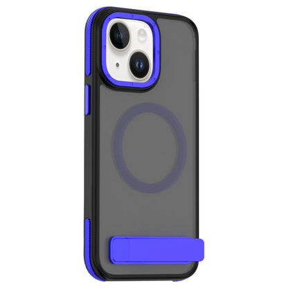For iPhone 14 Dual-Color Skin Feel Magsafe Phone Case with Holder(Blue) - iPhone 14 Cases by buy2fix | Online Shopping UK | buy2fix