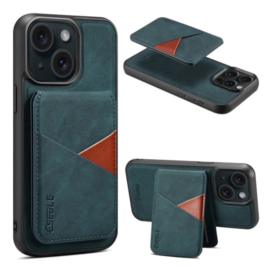 For iPhone 15 ESEBLE E2 Retro Texture Card Slots MagSafe RFID Leather Case(Dark Green)