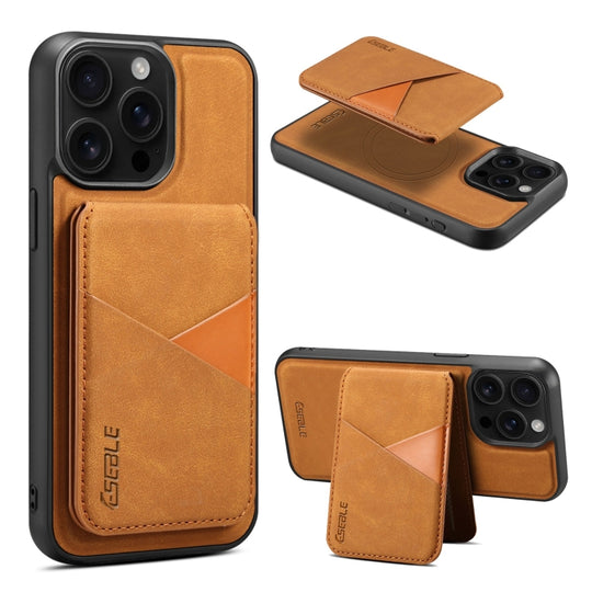 For iPhone 15 Pro ESEBLE E2 Retro Texture Card Slots MagSafe RFID Leather Case(Yellow)