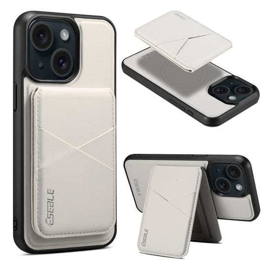 For iPhone 15 ESEBLE E3 Plain Texture Card Slots MagSafe RFID Leather Case(Ivory)