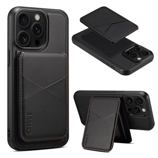 For iPhone 15 Pro Max ESEBLE E3 Plain Texture Card Slots MagSafe RFID Leather Case(Black)