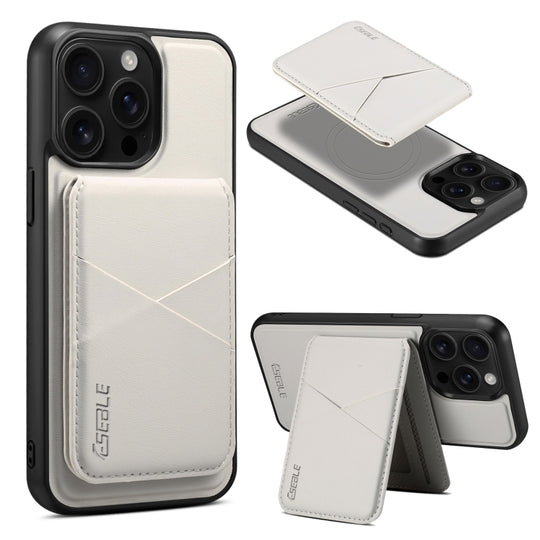 For iPhone 15 Pro Max ESEBLE E3 Plain Texture Card Slots MagSafe RFID Leather Case(Ivory)
