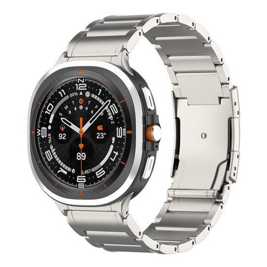 For Galaxy Watch9 / 8 / 8 Classic Three Beads Tortoise Buckle Titanium Steel Watch Band(Titanium Color)