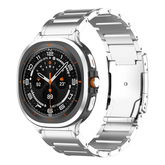 For Galaxy Watch9 / 8 / 8 Classic Three Beads Tortoise Buckle Titanium Steel Watch Band(Silver)