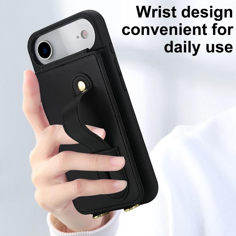 For iPhone Air Wristband Vertical Flip Wallet Back Cover Phone Case with Long Lanyard(Black) - iPhone Air Cases by buy2fix | Online Shopping UK | buy2fix