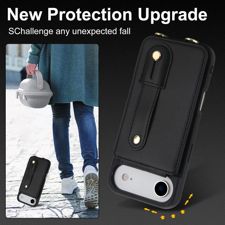 For iPhone Air Wristband Vertical Flip Wallet Back Cover Phone Case with Long Lanyard(Black) - iPhone Air Cases by buy2fix | Online Shopping UK | buy2fix