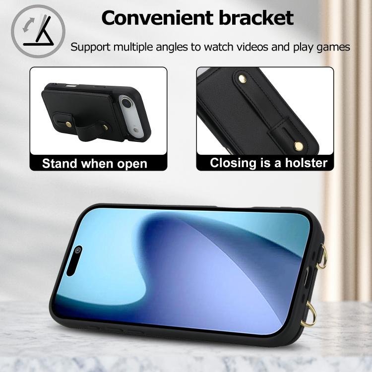 For iPhone Air Wristband Vertical Flip Wallet Back Cover Phone Case with Long Lanyard(Black) - iPhone Air Cases by buy2fix | Online Shopping UK | buy2fix