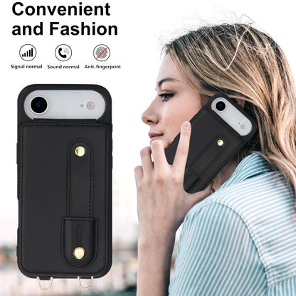 For iPhone Air Wristband Vertical Flip Wallet Back Cover Phone Case with Long Lanyard(Black) - iPhone Air Cases by buy2fix | Online Shopping UK | buy2fix