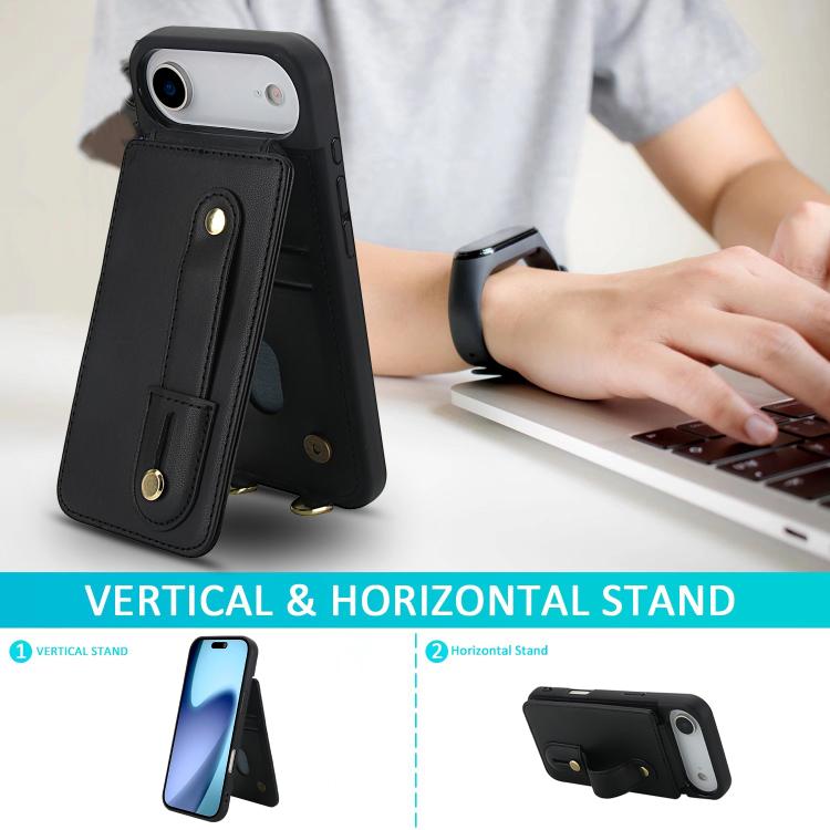 For iPhone Air Wristband Vertical Flip Wallet Back Cover Phone Case with Long Lanyard(Black) - iPhone Air Cases by buy2fix | Online Shopping UK | buy2fix