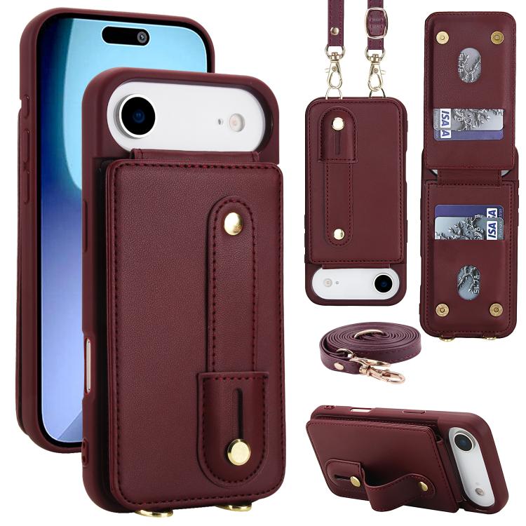 For iPhone Air Wristband Vertical Flip Wallet Back Cover Phone Case with Long Lanyard(Wine Red) - iPhone Air Cases by buy2fix | Online Shopping UK | buy2fix