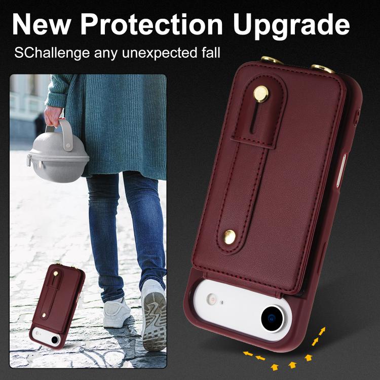 For iPhone Air Wristband Vertical Flip Wallet Back Cover Phone Case with Long Lanyard(Wine Red) - iPhone Air Cases by buy2fix | Online Shopping UK | buy2fix
