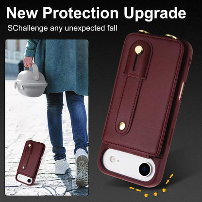For iPhone Air Wristband Vertical Flip Wallet Back Cover Phone Case with Long Lanyard(Wine Red) - iPhone Air Cases by buy2fix | Online Shopping UK | buy2fix