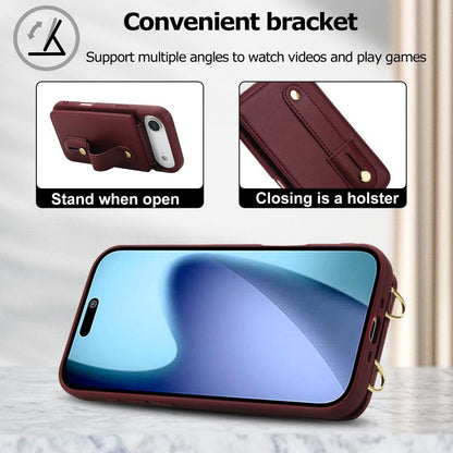 For iPhone Air Wristband Vertical Flip Wallet Back Cover Phone Case with Long Lanyard(Wine Red) - iPhone Air Cases by buy2fix | Online Shopping UK | buy2fix
