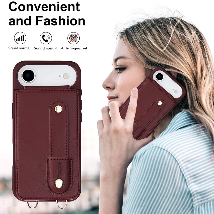 For iPhone Air Wristband Vertical Flip Wallet Back Cover Phone Case with Long Lanyard(Wine Red) - iPhone Air Cases by buy2fix | Online Shopping UK | buy2fix