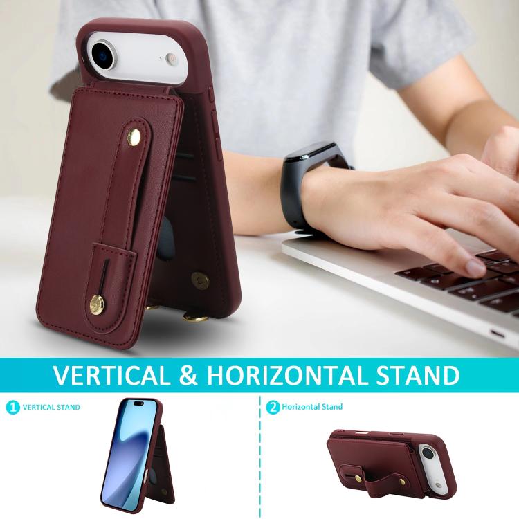 For iPhone Air Wristband Vertical Flip Wallet Back Cover Phone Case with Long Lanyard(Wine Red) - iPhone Air Cases by buy2fix | Online Shopping UK | buy2fix
