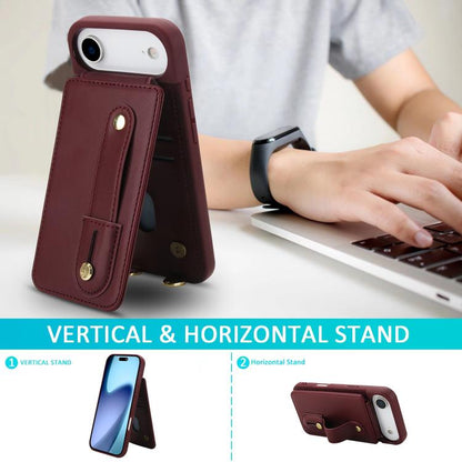 For iPhone Air Wristband Vertical Flip Wallet Back Cover Phone Case with Long Lanyard(Wine Red) - iPhone Air Cases by buy2fix | Online Shopping UK | buy2fix